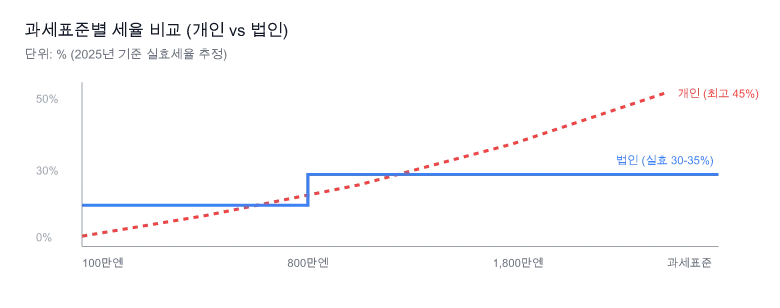 개인 vs 법인 소득세율 비교 차트